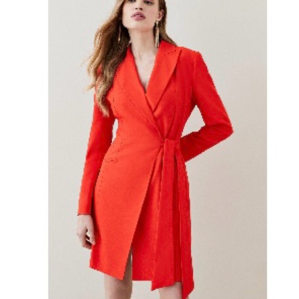 Karen Millen Red Satin Side Tie Tux Mini Dress